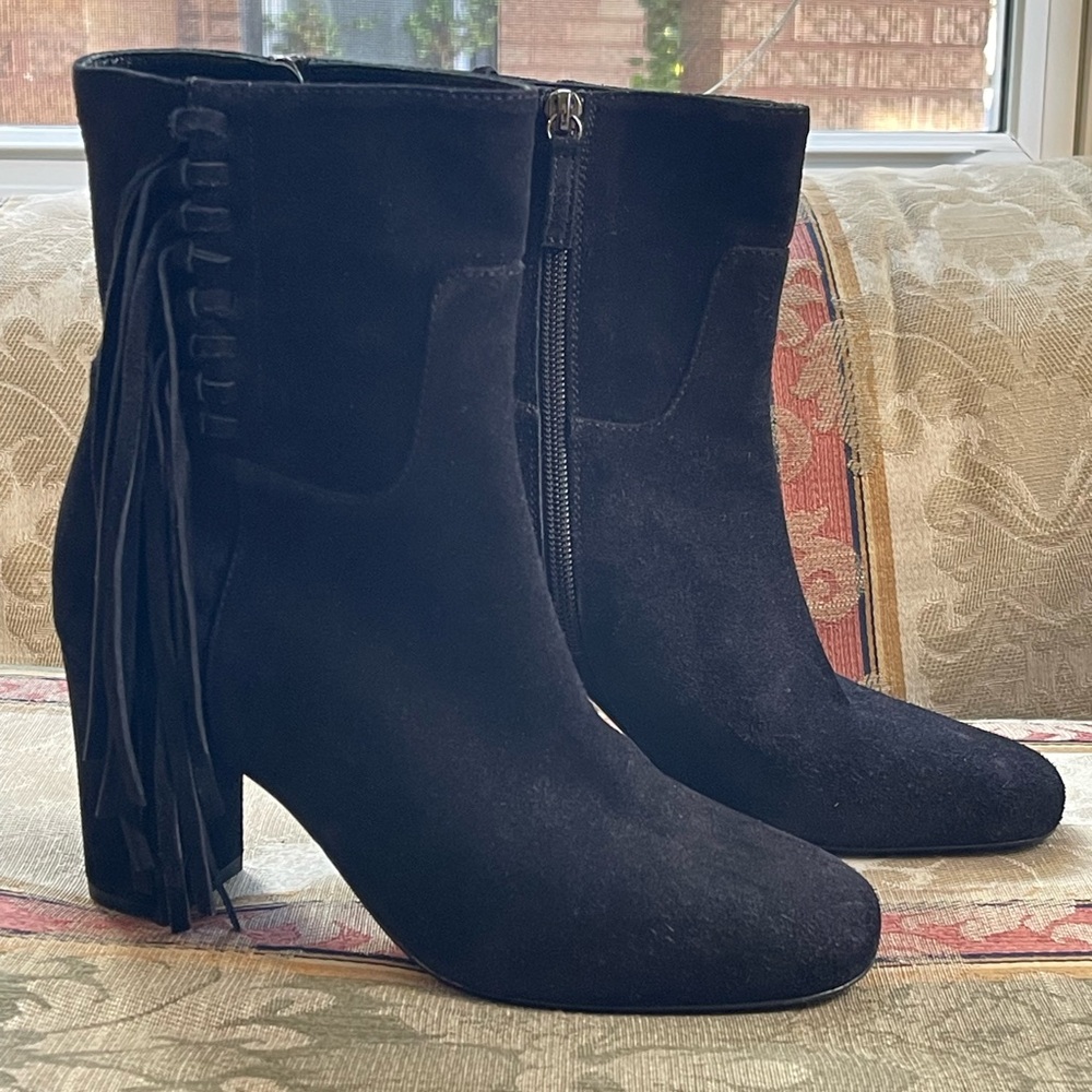 Longchamp Suede Fringe Booties Size 37= 6 US  Women 
N16-06